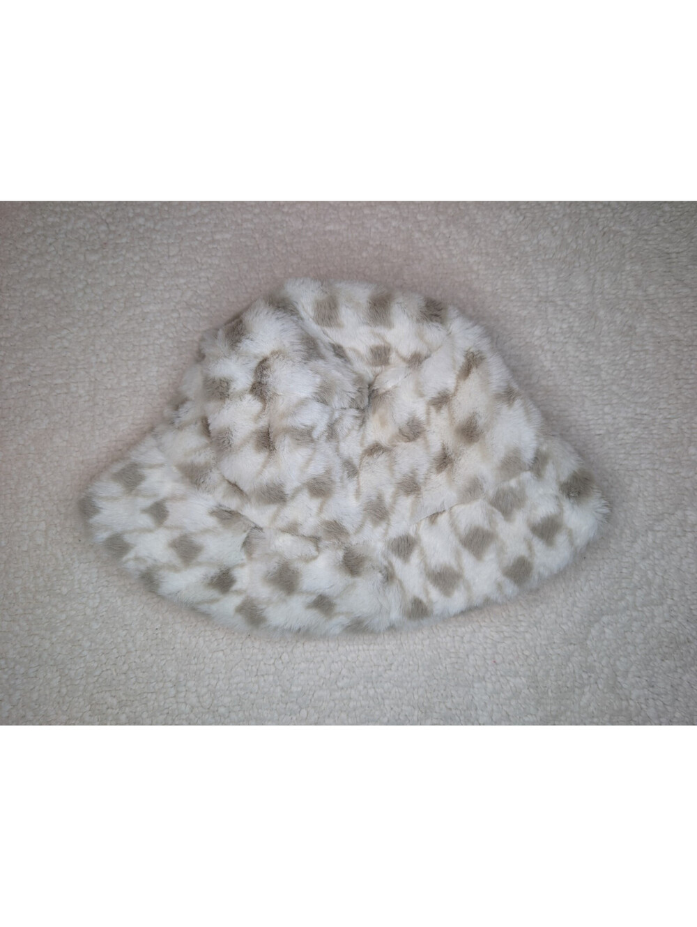 Laundry by Shelli Segal Bucket Hat Taupe Grey Houndstooth Faux Fur O/S NWT